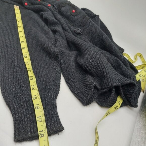 Anytime Glitz Black Sweater Size Medium Floral Red Gems Goth Holiday - Picture 8 of 8